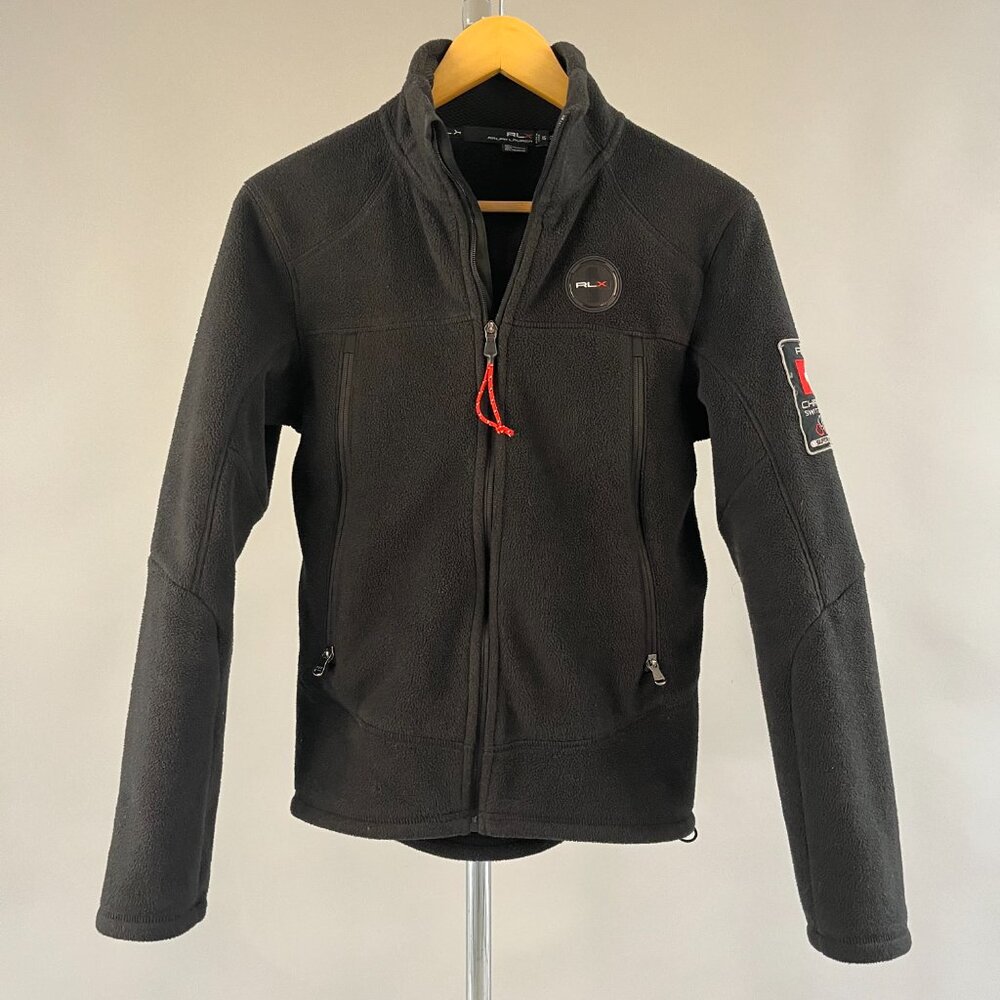 RLX Ralph Lauren Black Lightweight Fleece Jacket with Red Zip Pull